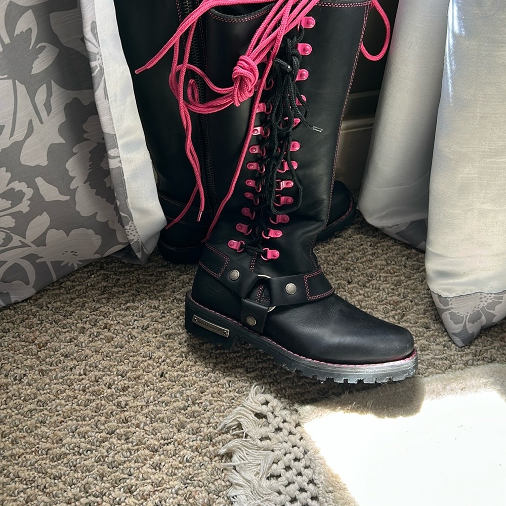 Tall Black & Pink Women's Zip-Up Boots/Motorcycle/ Pink&Black Laces included